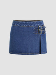 Cider Denim Low Rise Belted Micro Mini Skirt
