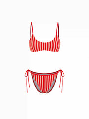 U-Neckline Stripe Bracelet Tie Side Bikini Set