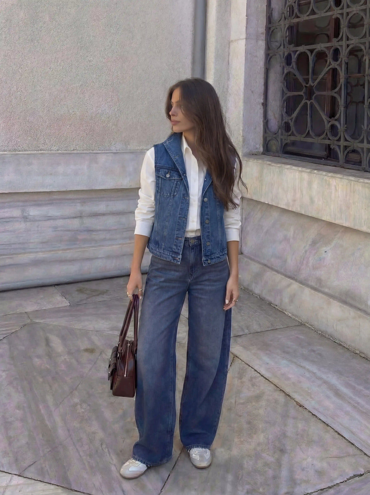 Denim Stand Collar Oversized Vest