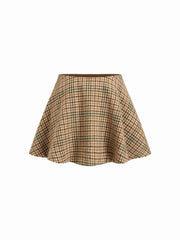 Wool-blend Mid Rise Houndstooth A-line Flared Mini Skirt