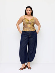 Mesh V-neck Leopard Lace Trim Cami Top Curve & Plus