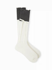 TWO-TONE BOWKNOT & CRIMPED TRIM CREW SOCKS