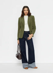 Corduroy Notched Collar Long Sleeve Blazer