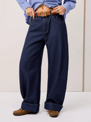 Cider Denim Low Rise Roll Hem Barrel-leg Jeans