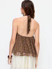 Lace Halter Neckline Draped Oversized Top