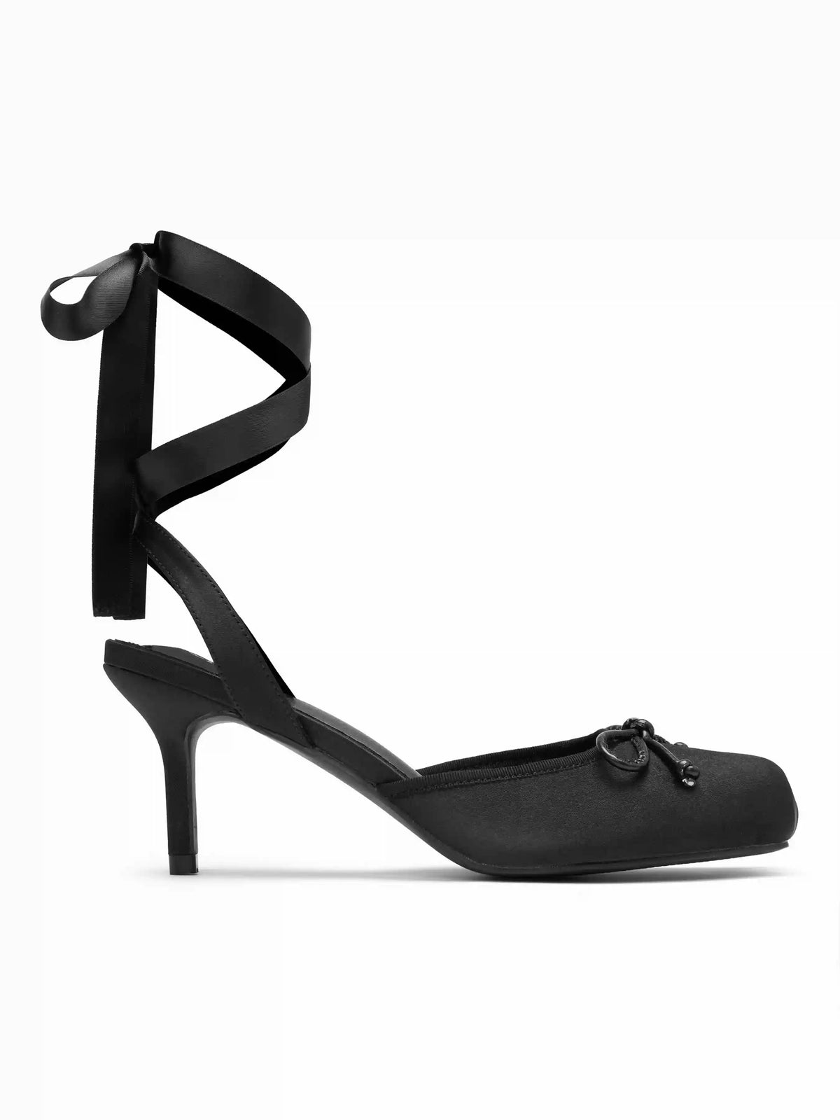 SATIN BOWKNOT DECOR SLINGBACK TIE LEG BALLET HEELS