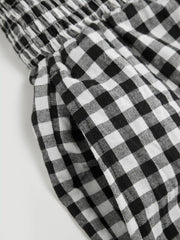 Cotton Gingham Boat Neck Drawstring Wide Leg Jumpsuit Curve & Plus
