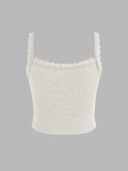Recycled Fabric Solid Lace Trim Crop Tank Top