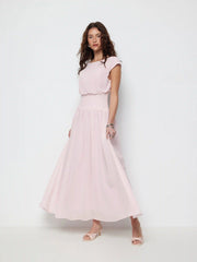 Chiffon Draped Flared Maxi Dress