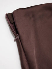 Satin Mid Rise Solid Zipper Maxi Skirt