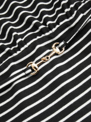 Cotton-blend Boat Neck Striped Metal Detail Short Sleeve Top