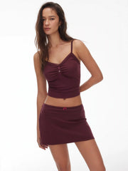 Cotton-blend Ruched Lace Trim Cami Top & Low Rise A-line Mini Skirt Set