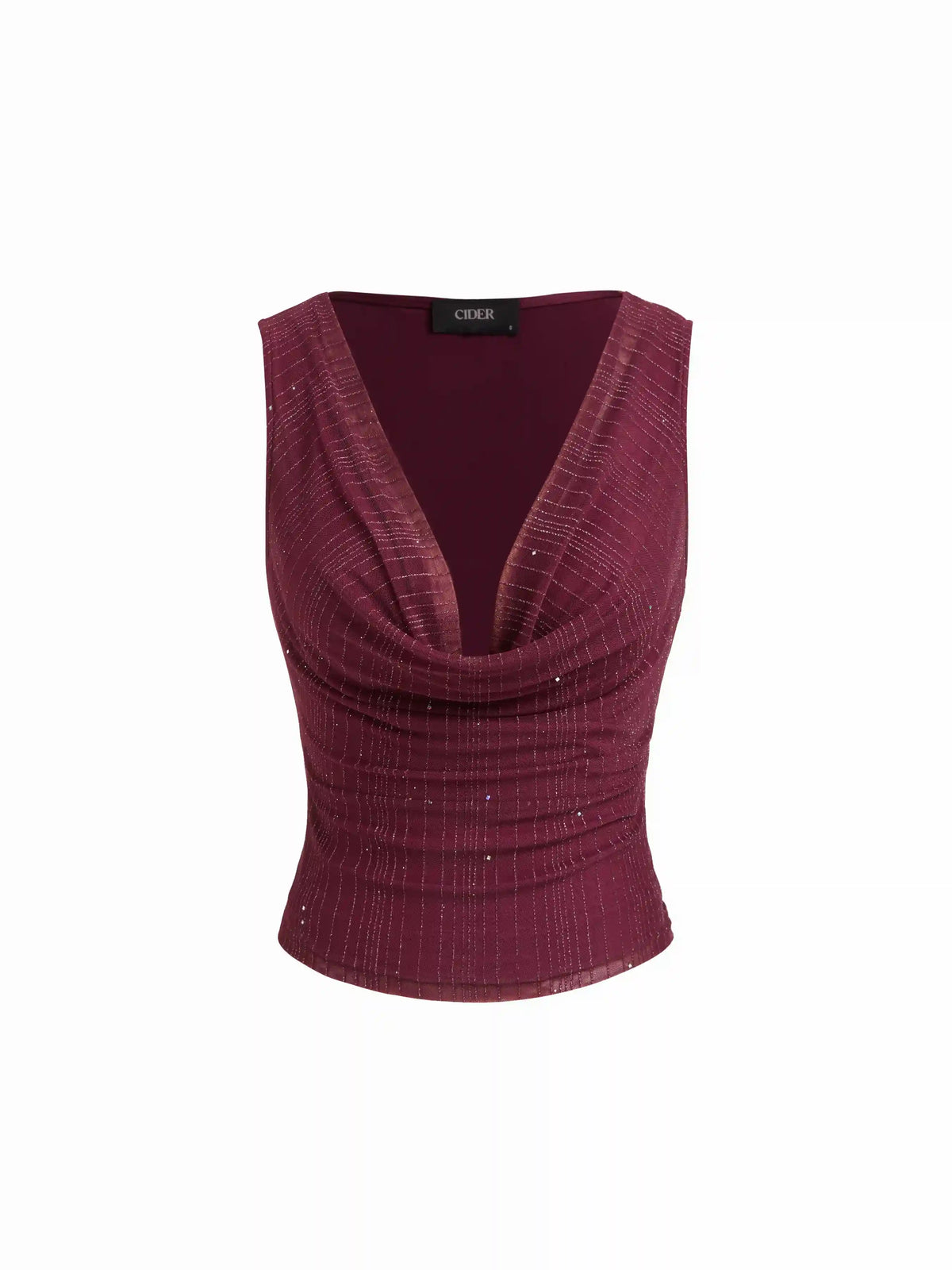 Cowl Neck Ruched Tank Top With Rhinestone
