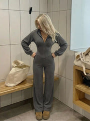 Jersey Hooded Cinched Waist Zipper Jumpsuit