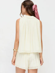Chiffon Pleated Button Front Oversized Tank Blouse