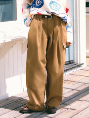 Cotton Low Rise Ruched Barrel-leg Cargo Trousers With Belt