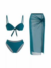 Sweetheart Ruched Bracelet Cheeky Bikini Set With Sarong