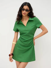 Linen-blend Polo Ruched Mini Dress