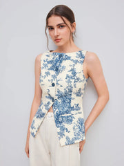 Boat Neck Toile De Jouy Waistcoat