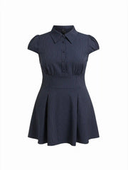 Collar Stripes Pleated Shirt Mini Dress Curve & Plus