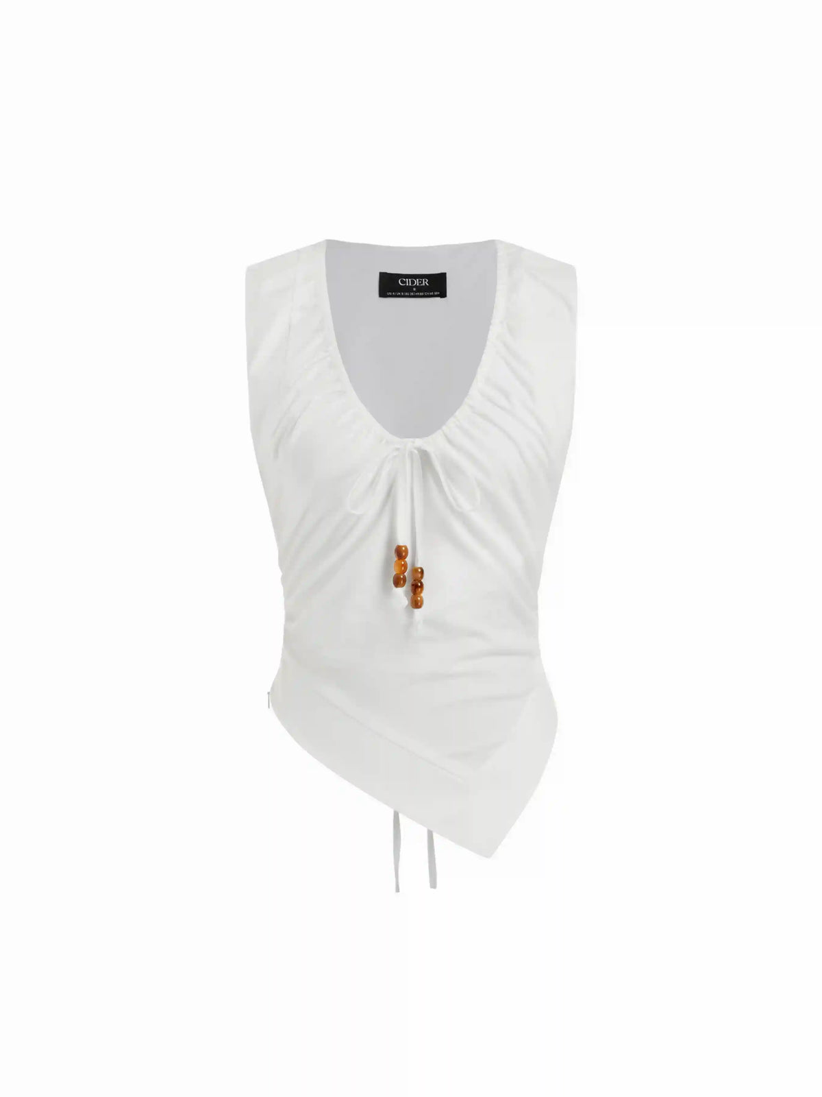 Cotton-Blend U-neckline Beaded Drawstring Tank Top