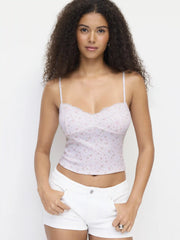 Textured Floral V-neck Lace Trim Cami Top