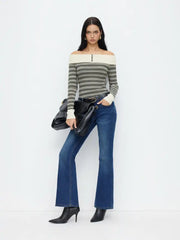 Off-Shoulder Striped Long Sleeve Top