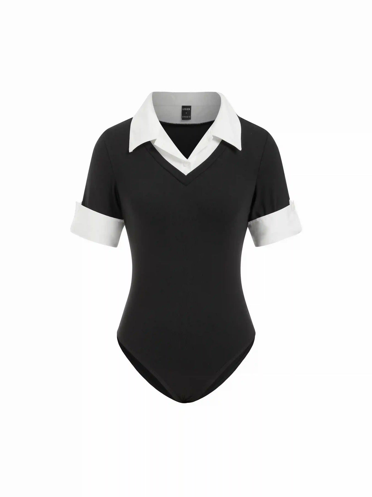 Cotton Collar V-Neck Short Sleeve Two Tone Bodysuit