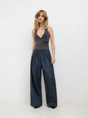 High Rise Pleated Wide Leg Trousers