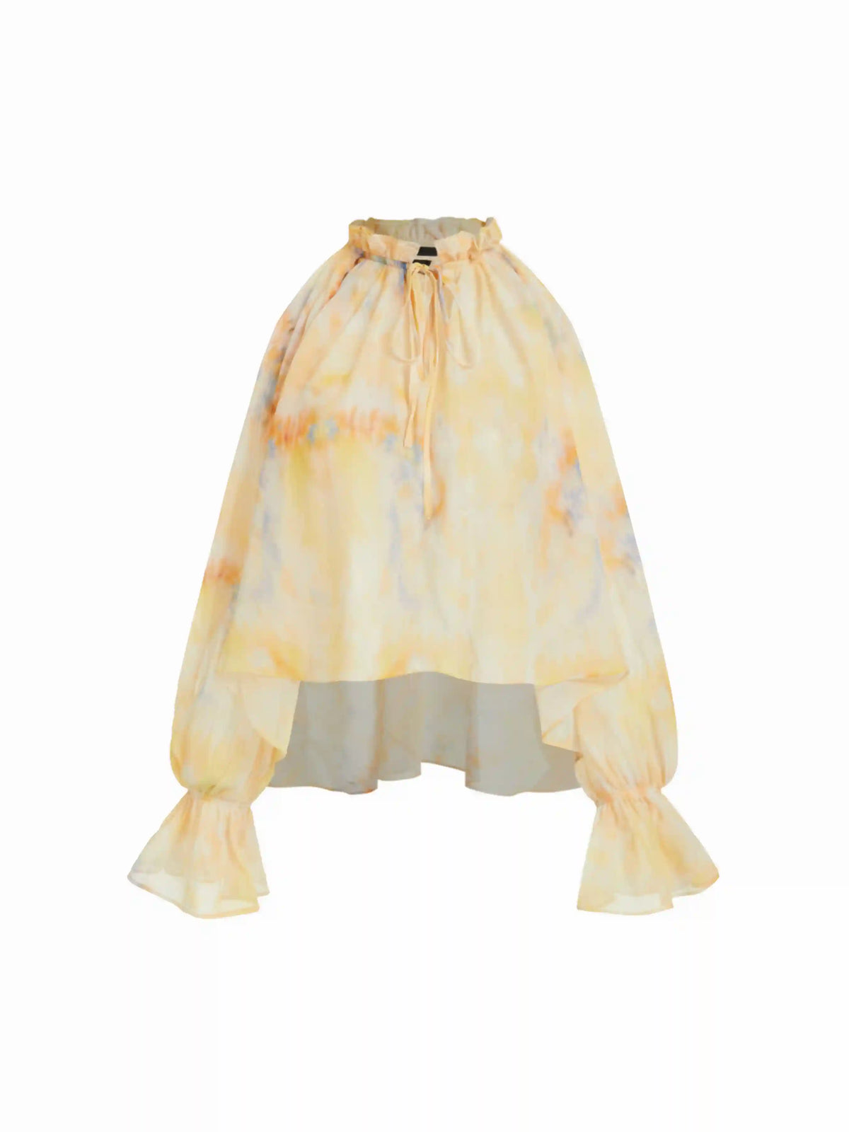 Chiffon Abstract Tie Dye V-Neck Ruffled Raglan Sleeve Oversized Blouse