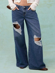 Denim Low Rise Cut Out Wide Leg Jeans