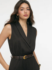 V-neck Wide Leg Jumpsuit With Belt