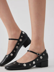 STUDDED CHUNKY HEELED MARY JANE SHOES