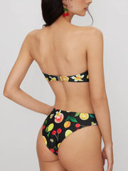 Bandeau Fruit Ruched Cheeky Bikini Set
