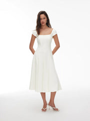 Square Neck Short Sleeve Wrap A-line Maxi Dress