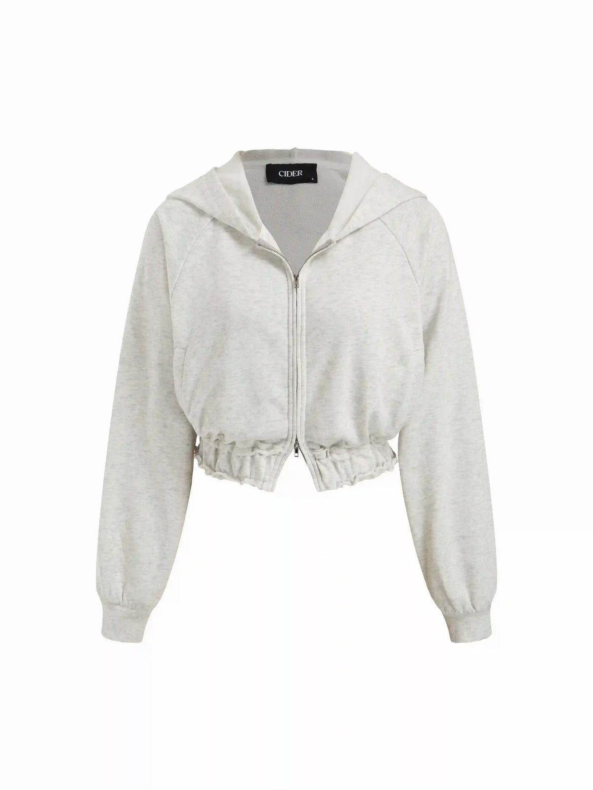Terry Lettuce Trim Shirred Zip Through Crop Hoodie