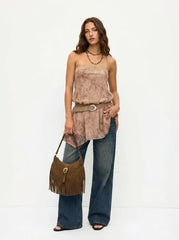 Lace Trim Hanky Hem Belted Bandeau Mini Dress