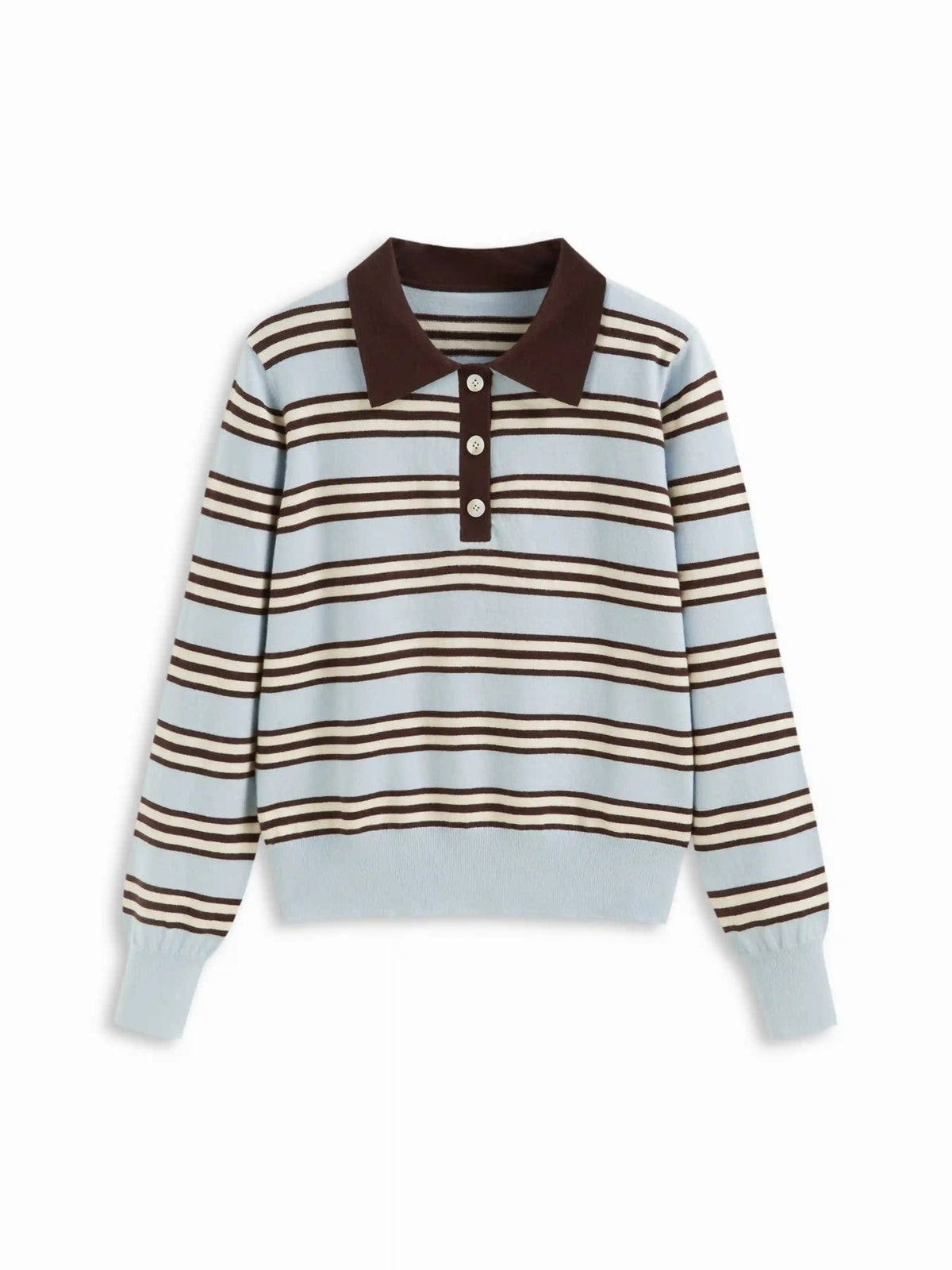 Knit Striped Polo Neck Long Sleeve Oversized Top