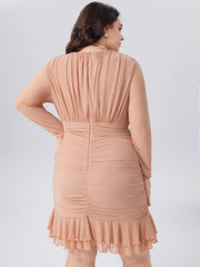V Neck Ruched Ruffle Mini Dress  Curve & Plus