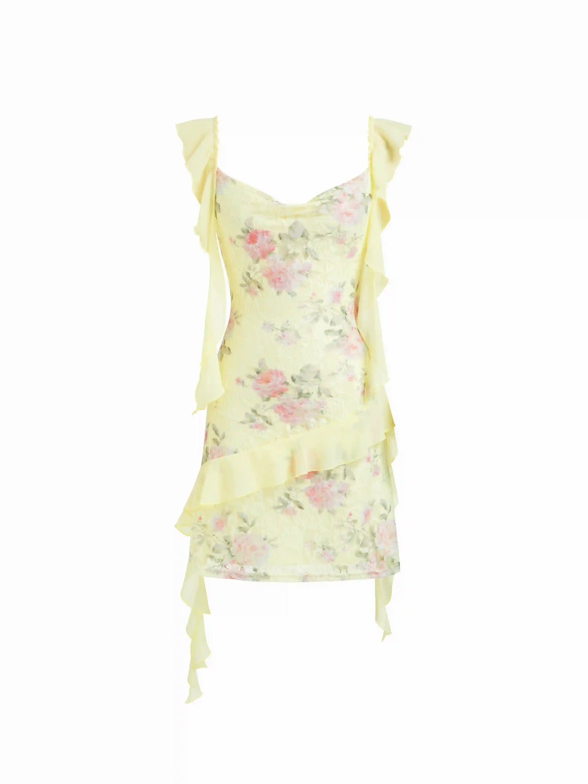 Lace Floral Sweetheart Ruffle Sleeve A-line Mini Dress