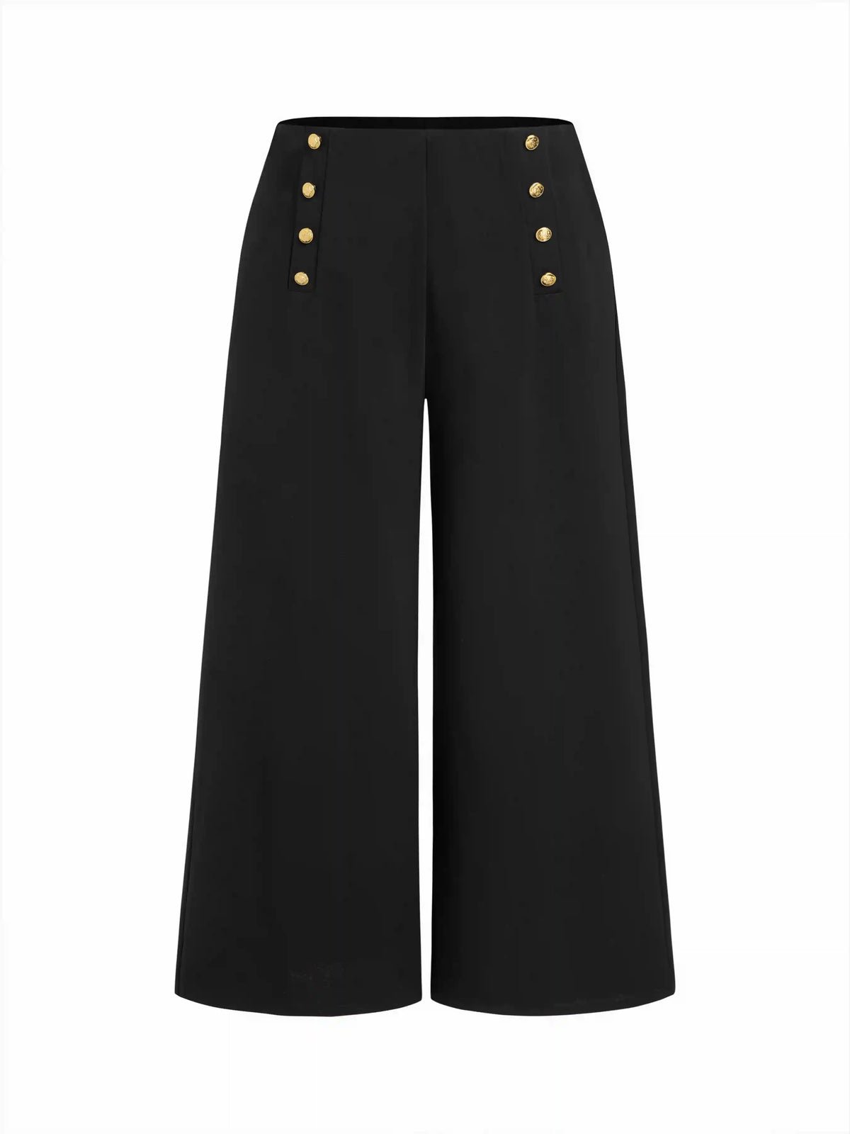 Mid Rise Solid Metal Button Wide Leg Trousers Curve & Plus
