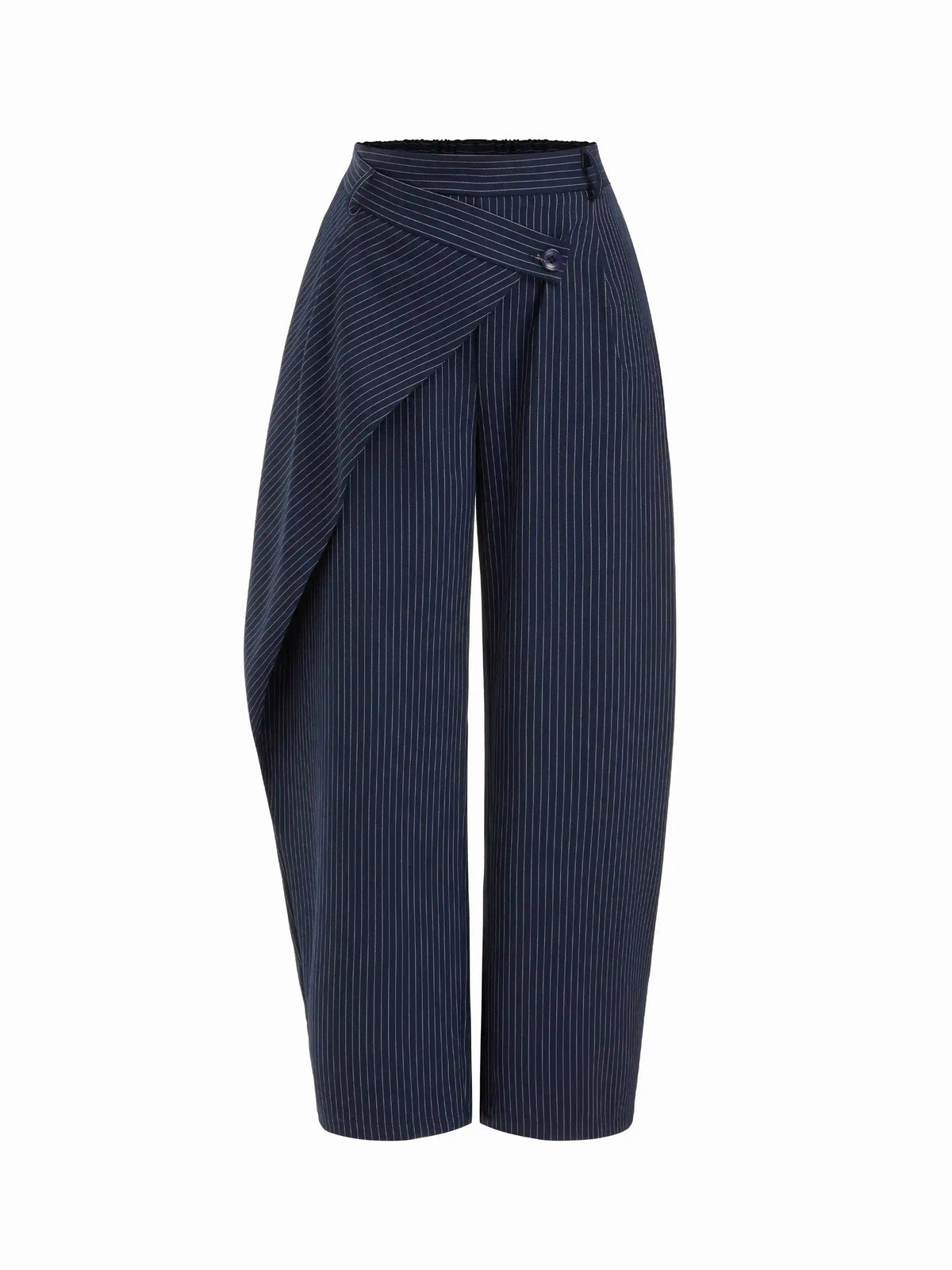 Mid Rise Striped Wrap Front Barrel-leg Trousers