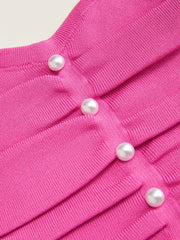 Faux Pearl Split Ruched Knit Crop Top