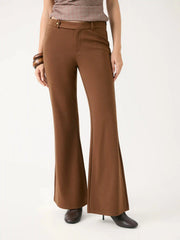 Low Rise Solid Flared Trousers With Metal Button