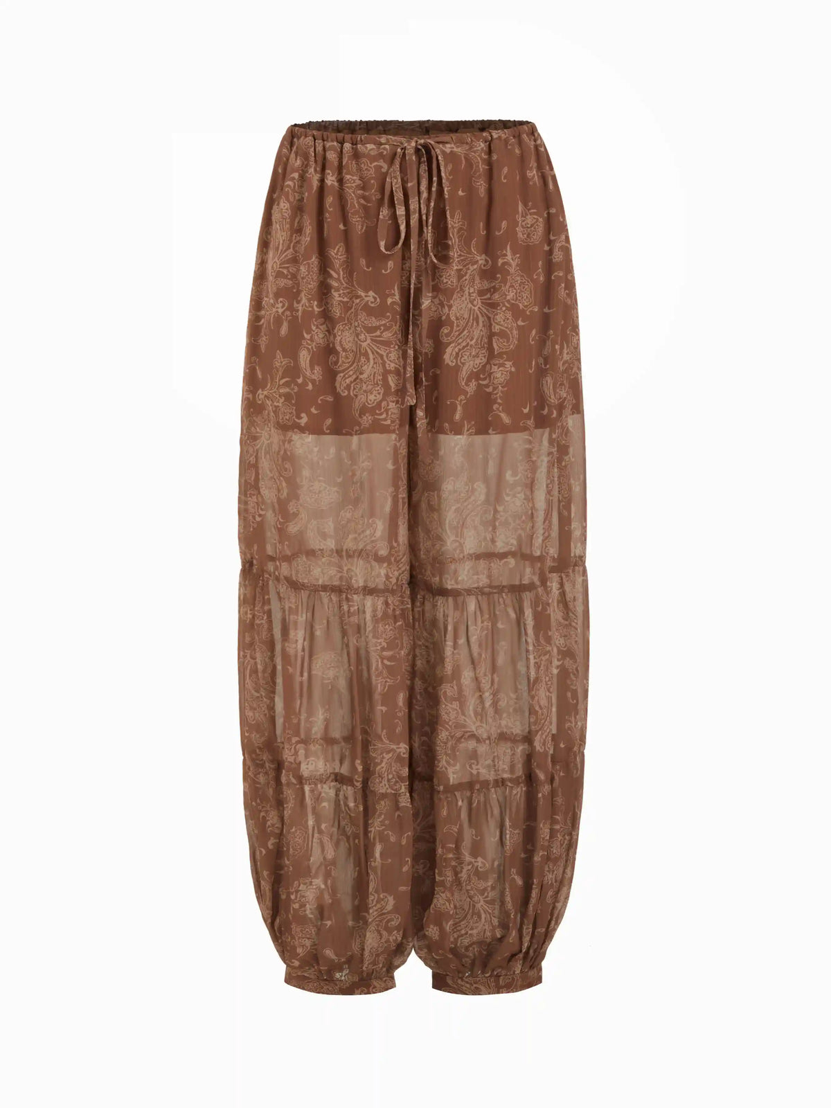 Chiffon Mid Rise Floral Paisley Drawstring Balloon Pants