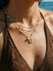 SHELL & STARFISH & FAUX PEARL LAYERED  NECKLACE
