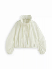 Funnel Neck Drawstring Zip Through Lantern Sleeve Oversized Windbreaker Jacket