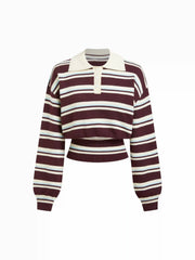 Knit Polo Striped Lantern Sleeve Top
