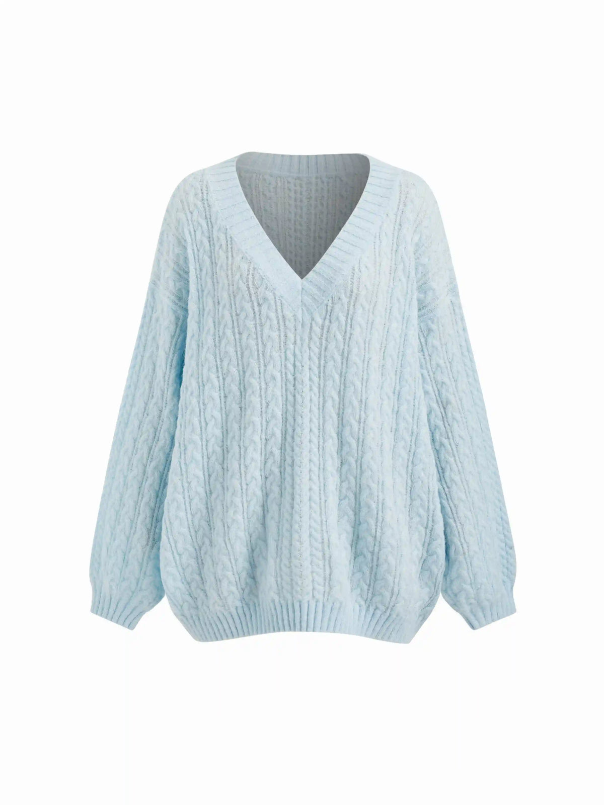 Cable Knit Mohair-blend V-neck Long Sleeve Oversized Top