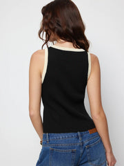 Color-Blocked Ribbed Knit Round Neck Crop Top